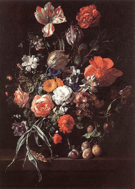 RUYSCH, Rachel Still-Life with Bouquet of Flowers and Plums af china oil painting image
